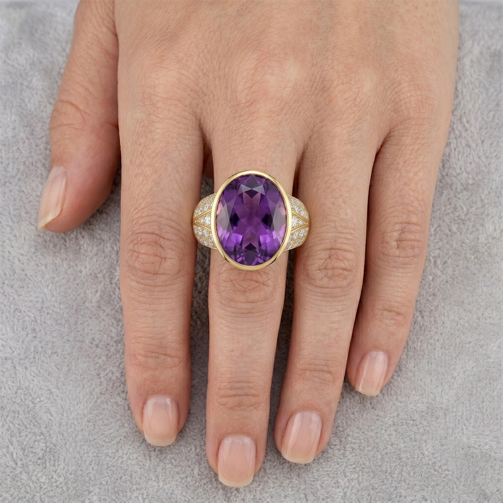 VVS Reinheit Lila Amethyst Farbstein-Ring 9 Karat – 14K Gelbgold