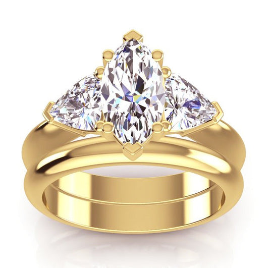 Verlobung Ring Marquise und Billionen Echt Diamanten Besetzt mit Glattem Band 2 Ct.