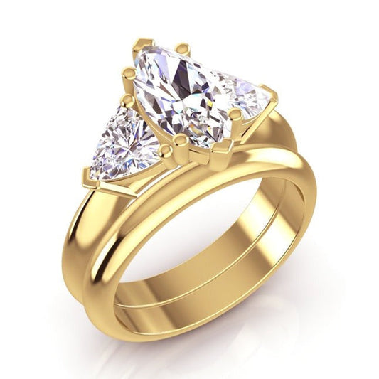 Verlobung Ring Marquise und Billionen Echt Diamanten Besetzt mit Glattem Band 2 Ct.