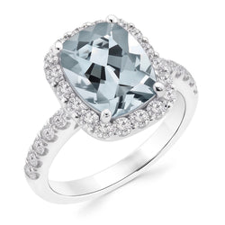 Verlobungsring 11,25 Kt Aquamarin mit Aus der Erde Abgebauter Natürlicher Diamanten Weißgold 14K