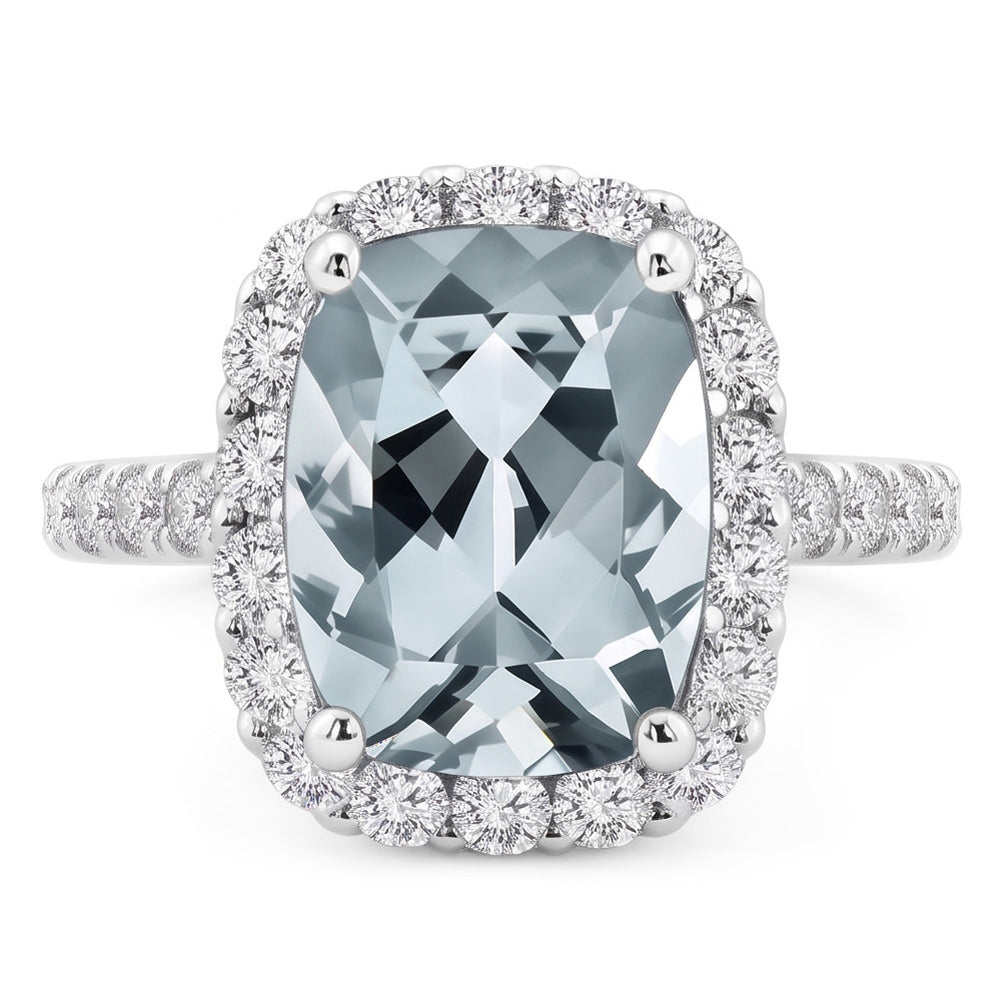 Verlobungsring 11,25 Kt Aquamarin mit Aus der Erde Abgebauter Natürlicher Diamanten Weißgold 14K