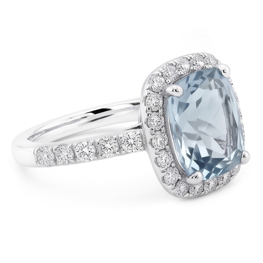 Verlobungsring 11,25 Kt Aquamarin mit Aus der Erde Abgebauter Natürlicher Diamanten Weißgold 14K