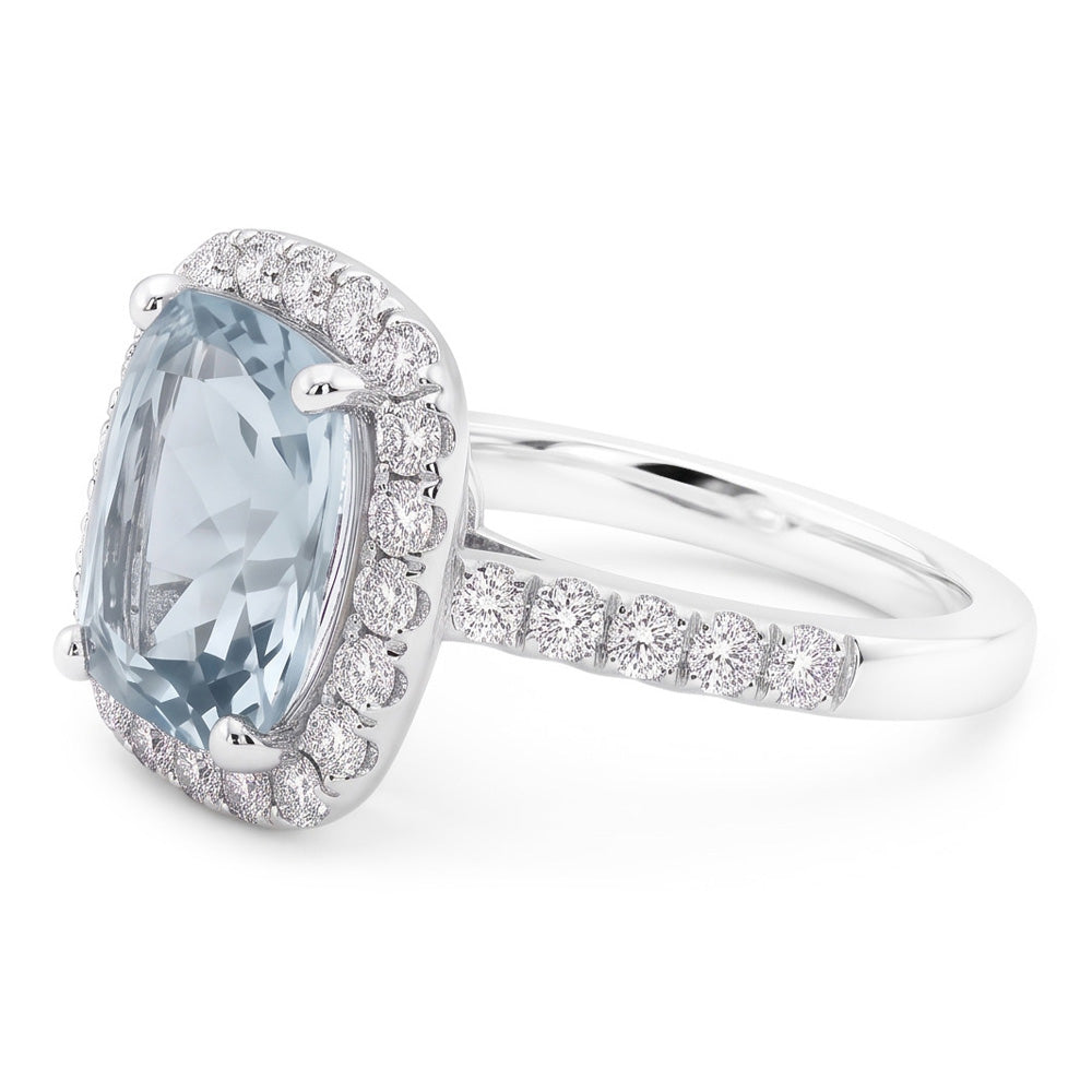 Verlobungsring 11,25 Kt Aquamarin mit Aus der Erde Abgebauter Natürlicher Diamanten Weißgold 14K