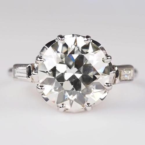 Verlobungsring 3 Steine Baguette alter Bergmann Runde Echt Diamanten 3,75 Karat