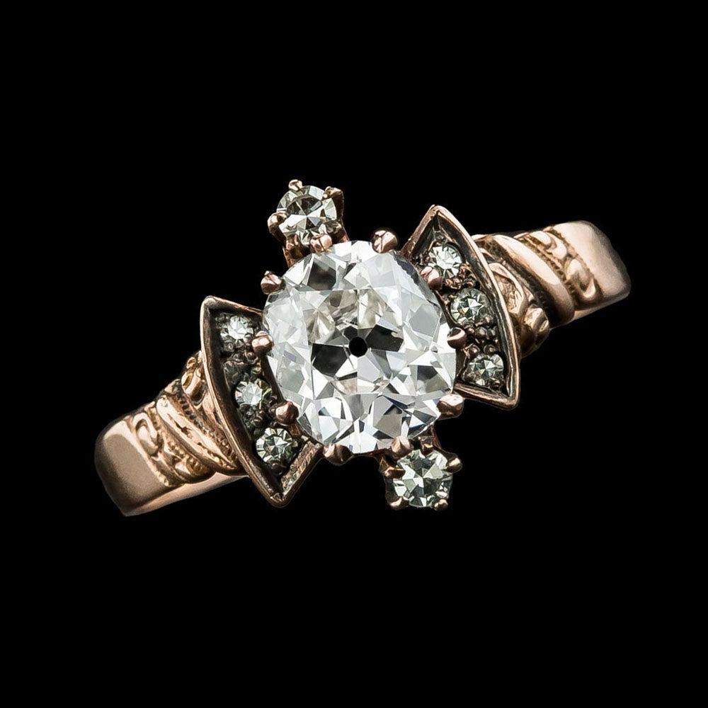 Verlobungsring Alter Schnitt Kissen Echt Diamant Antik-Stil 4,25 Karat