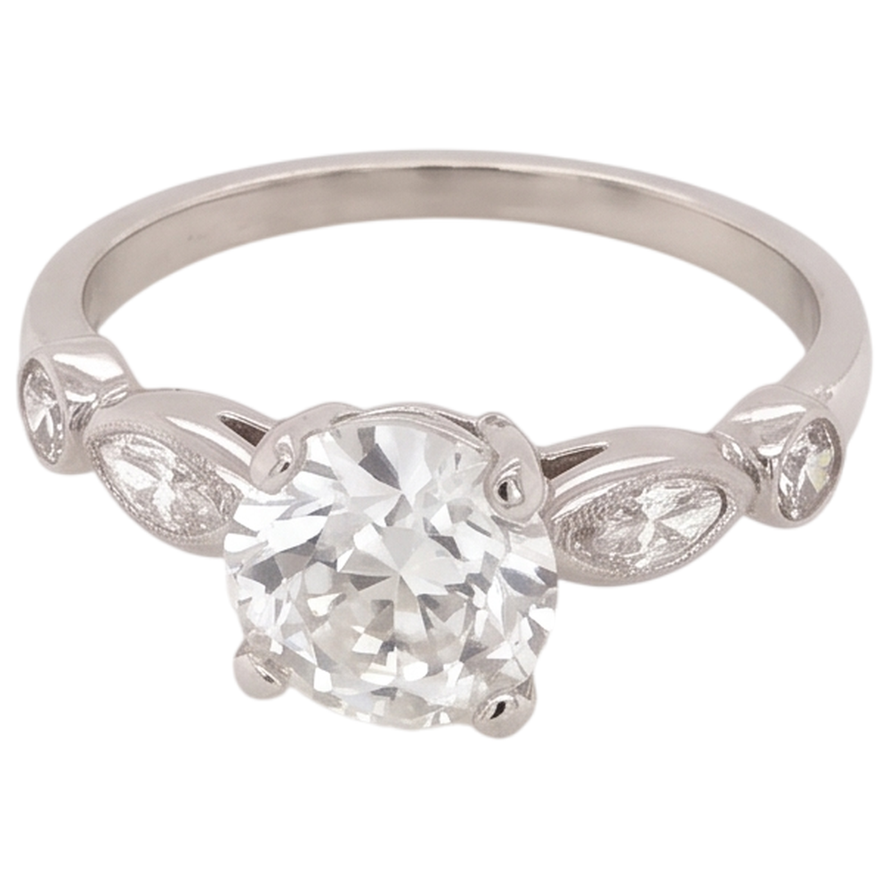 Verlobungsring Echt Aus der Erde Abgebauter Natürlicher Diamant 2,25 Karat akzentuiert rund & Marquise Schliff