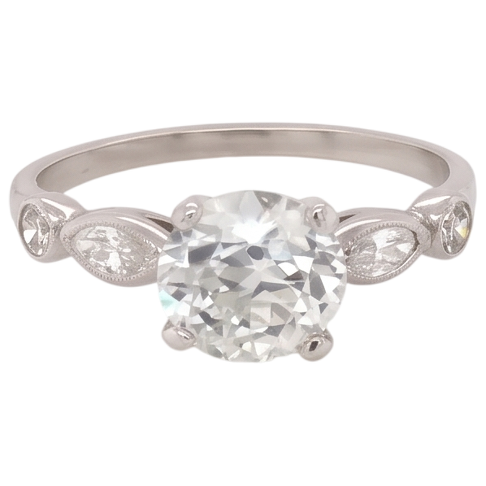 Verlobungsring Echt Aus der Erde Abgebauter Natürlicher Diamant 2,25 Karat akzentuiert rund & Marquise Schliff
