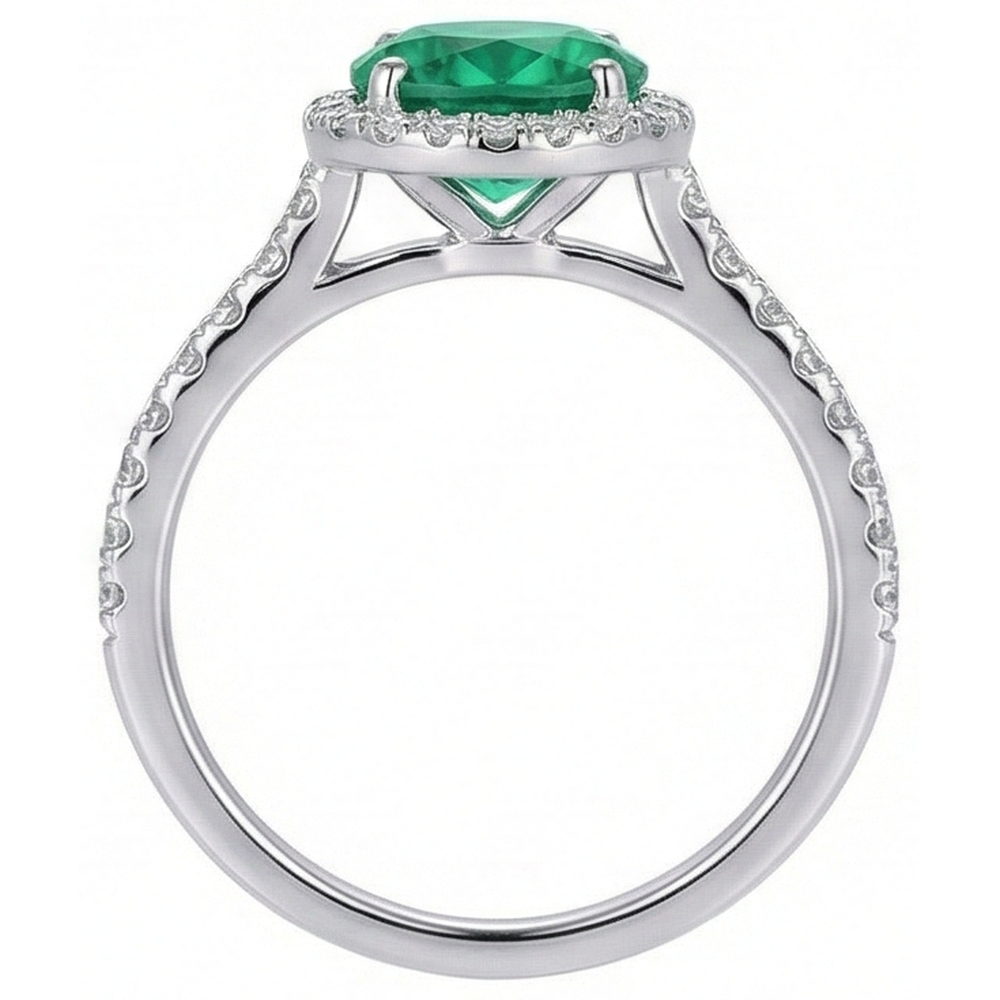 Verlobungsring Grüner Smaragd Aus der Erde Abgebauter Natürlicher Diamant im Rundschliff Weißgold 14K 5 Ct