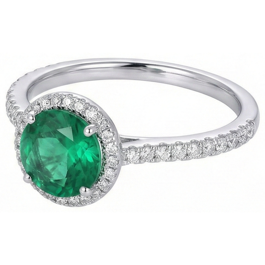 Verlobungsring Grüner Smaragd Aus der Erde Abgebauter Natürlicher Diamant im Rundschliff Weißgold 14K 5 Ct