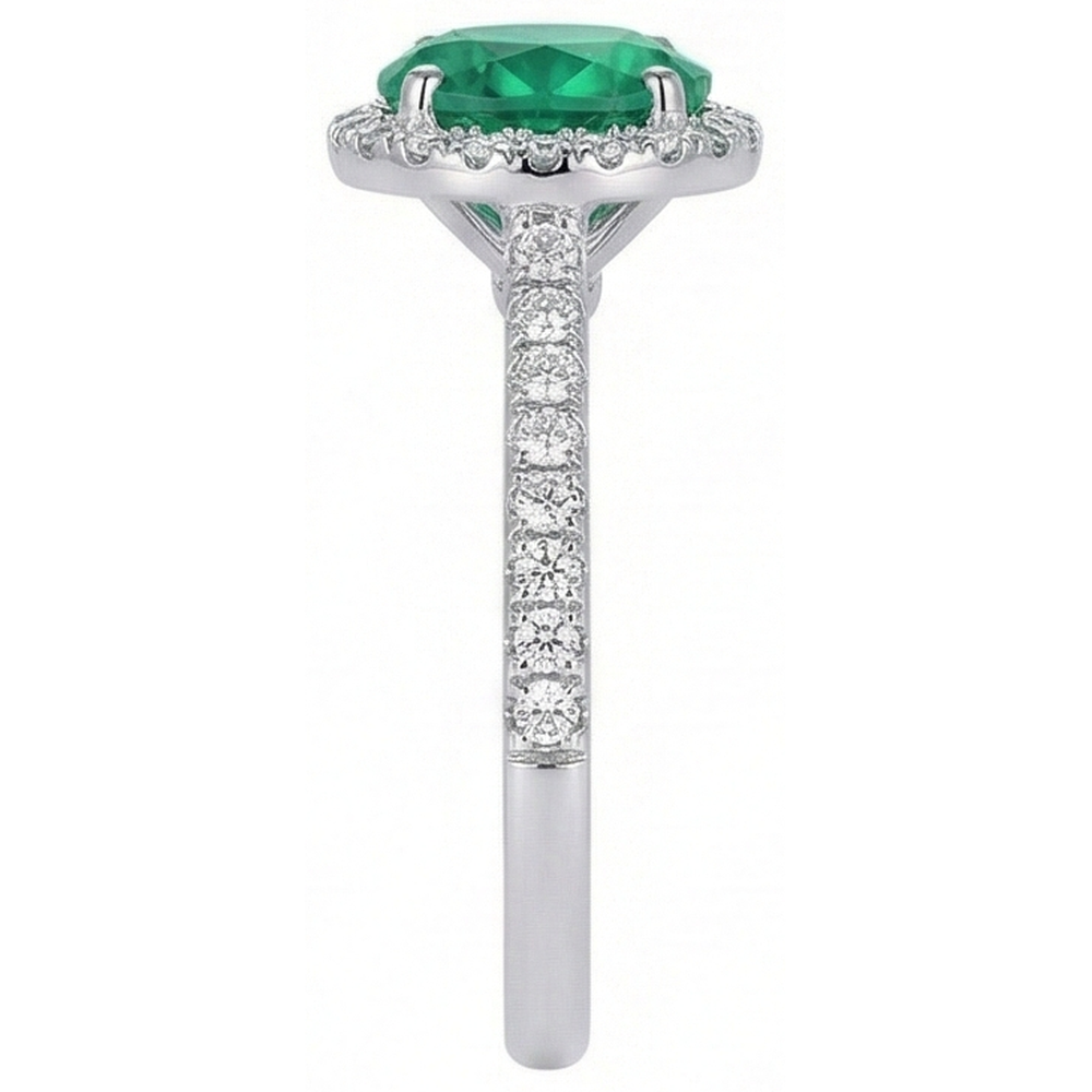 Verlobungsring Grüner Smaragd Aus der Erde Abgebauter Natürlicher Diamant im Rundschliff Weißgold 14K 5 Ct