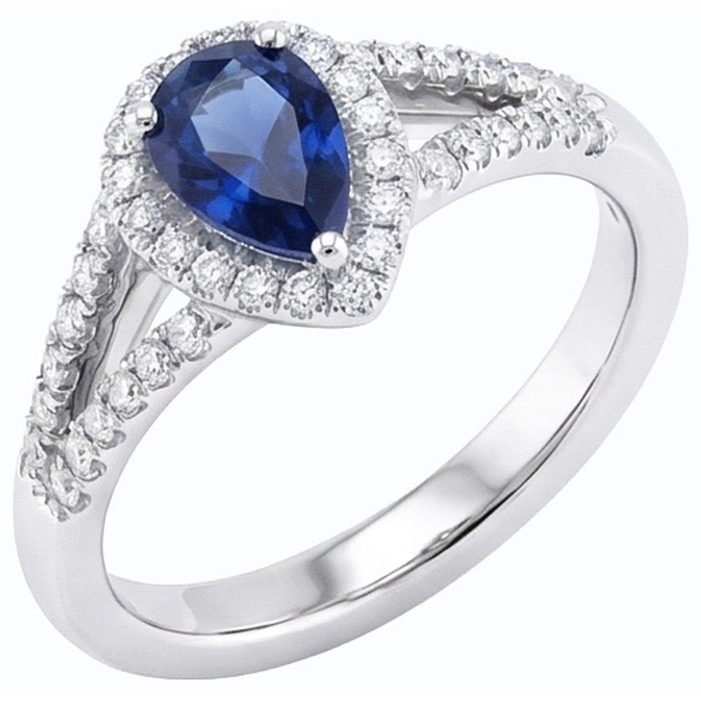 Verlobungsring Halo Blue Saphir Split Shank Natürlicher Diamant ( nicht im Labor gezüchtet )en 3,50 Karat