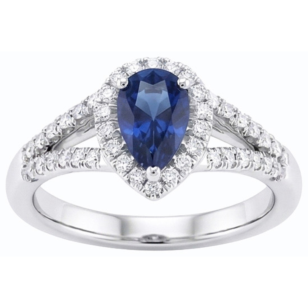 Verlobungsring Halo Blue Saphir Split Shank Natürlicher Diamant ( nicht im Labor gezüchtet )en 3,50 Karat