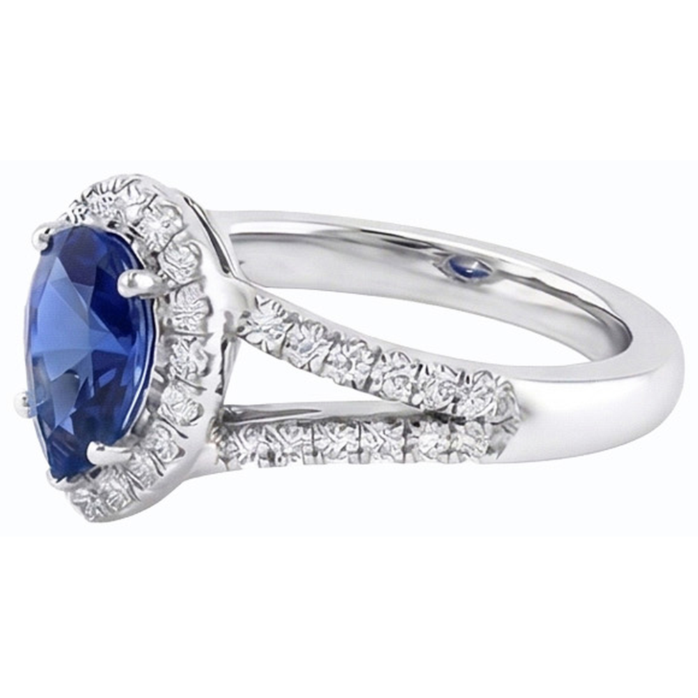 Verlobungsring Halo Blue Saphir Split Shank Natürlicher Diamant ( nicht im Labor gezüchtet )en 3,50 Karat