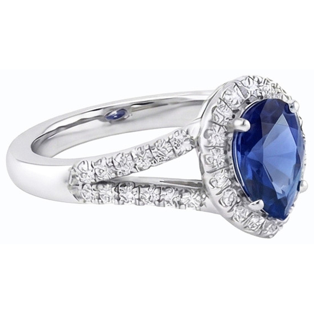 Verlobungsring Halo Blue Saphir Split Shank Natürlicher Diamant ( nicht im Labor gezüchtet )en 3,50 Karat