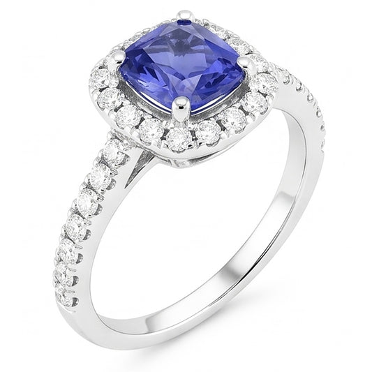 Verlobungsring Halo Kissen Saphir 2,50 Karat Natürlicher Diamant ( nicht im Labor gezüchtet ) 14K Gold