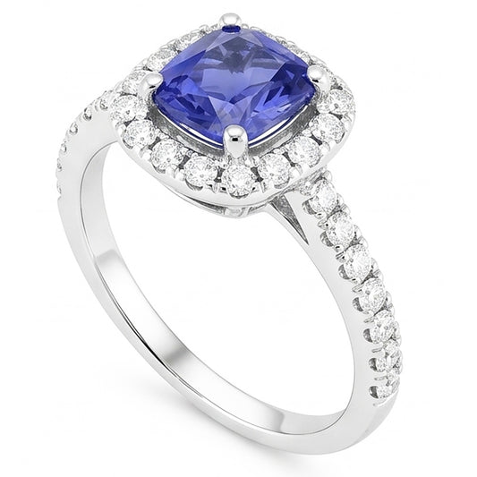 Verlobungsring Halo Kissen Saphir 2,50 Karat Natürlicher Diamant ( nicht im Labor gezüchtet ) 14K Gold