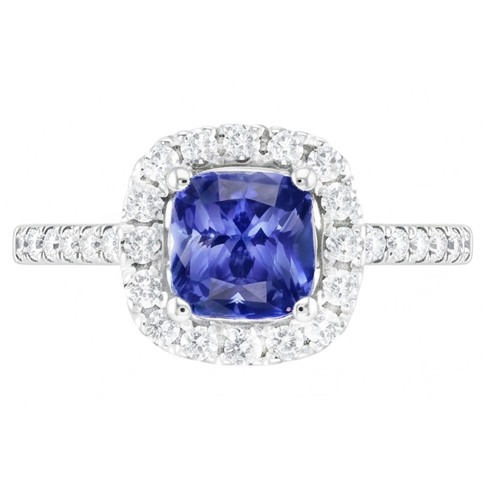 Verlobungsring Halo Kissen Saphir 2,50 Karat Natürlicher Diamant ( nicht im Labor gezüchtet ) 14K Gold