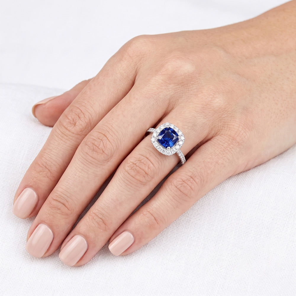 Verlobungsring Halo Kissen Saphir 2,50 Karat Natürlicher Diamant ( nicht im Labor gezüchtet ) 14K Gold