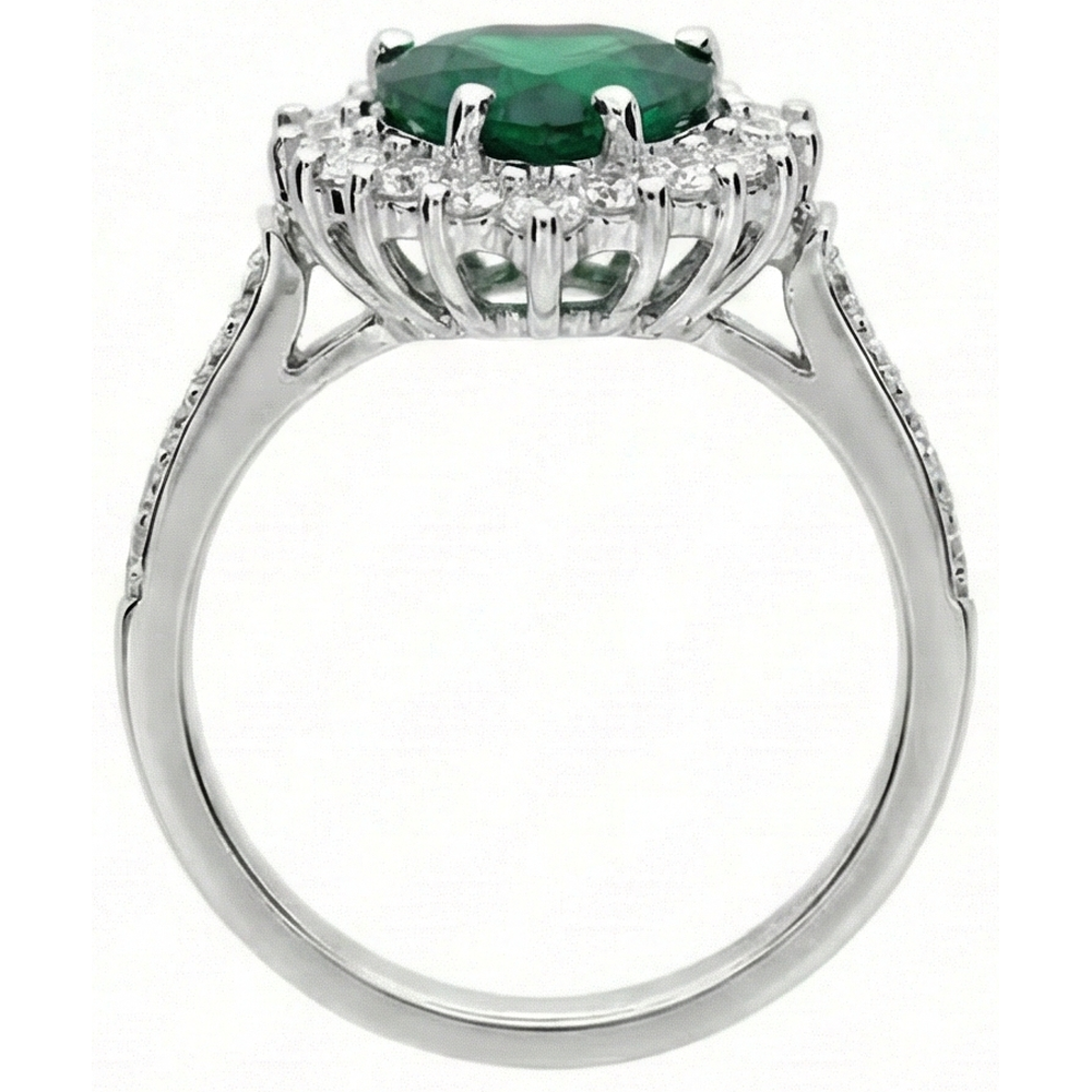 Verlobungsring Mit Grün Smaragd Und Aus der Erde Abgebauter Natürlicher Diamant Im Herzschliff 6 Karat Weißgold 14K