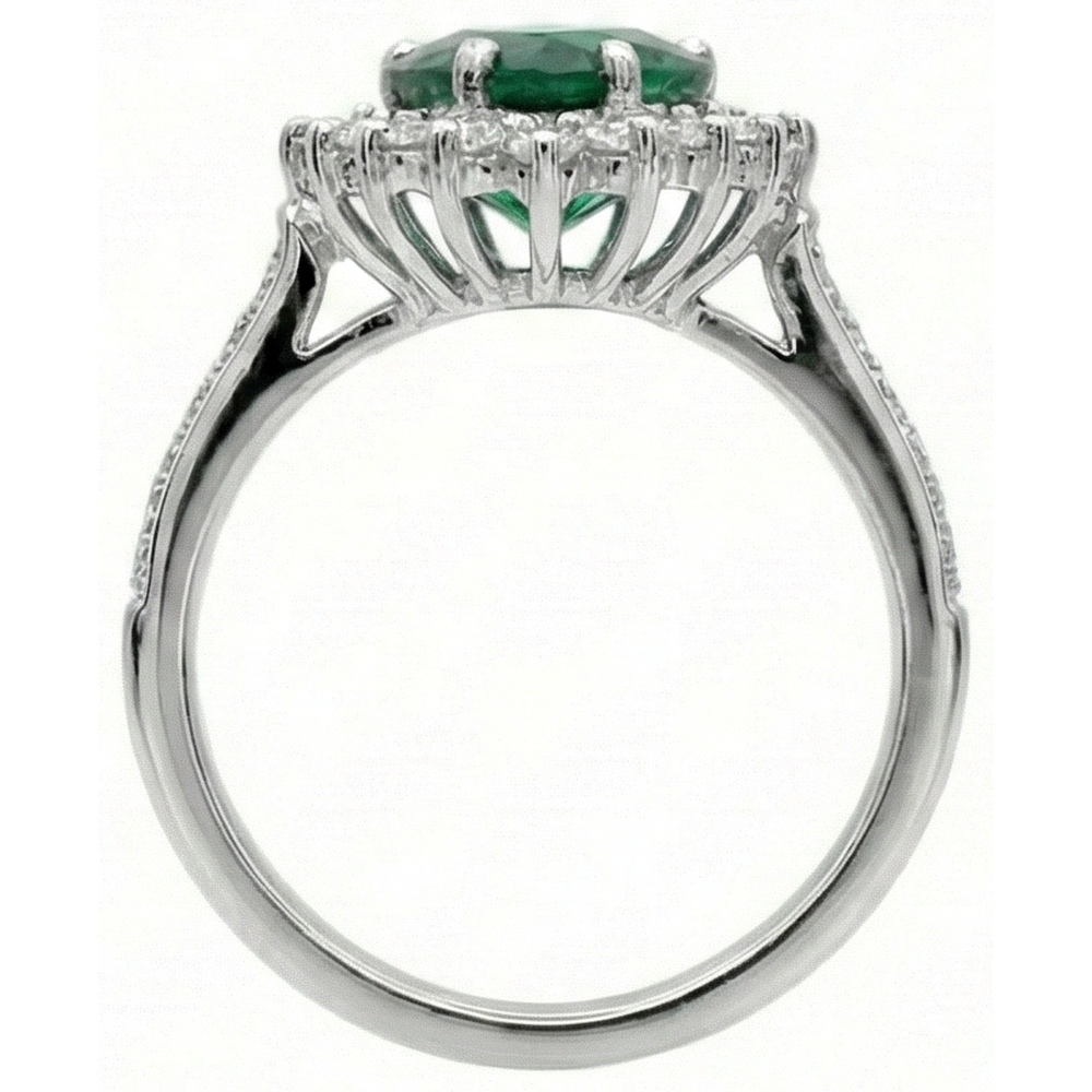 Verlobungsring Mit Grün Smaragd Und Aus der Erde Abgebauter Natürlicher Diamant Im Herzschliff 6 Karat Weißgold 14K