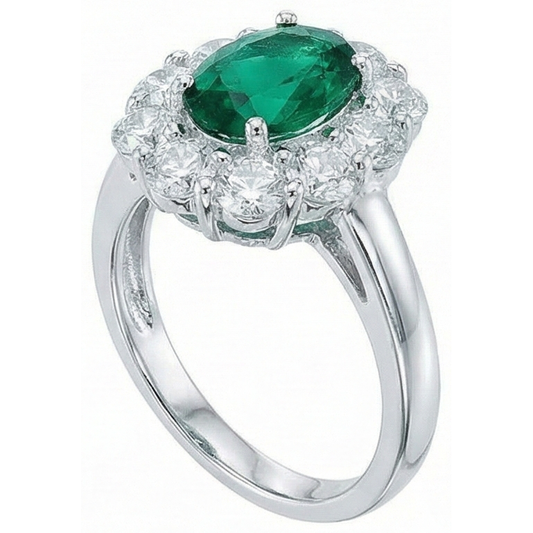 Verlobungsring Ovalschliff Grün Smaragd Aus der Erde Abgebauter Natürlicher Diamant Gold Weiß 14K 6.5 Karat