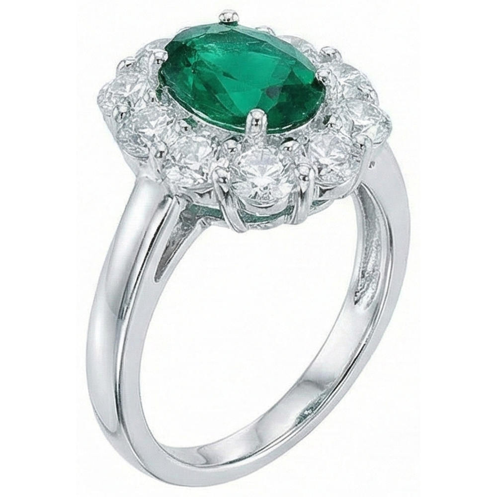 Verlobungsring Ovalschliff Grün Smaragd Aus der Erde Abgebauter Natürlicher Diamant Gold Weiß 14K 6.5 Karat