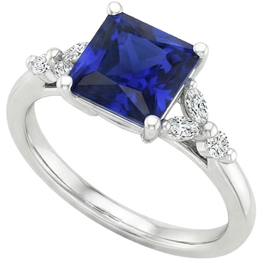 Verlobungsring Princess Cut Ceylon Saphir und Aus der Erde Abgebauter Natürlicher Diamant 5,5 Karat
