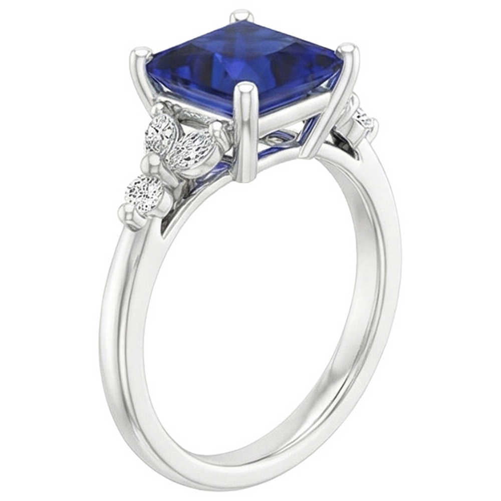 Verlobungsring Princess Cut Ceylon Saphir und Aus der Erde Abgebauter Natürlicher Diamant 5,5 Karat