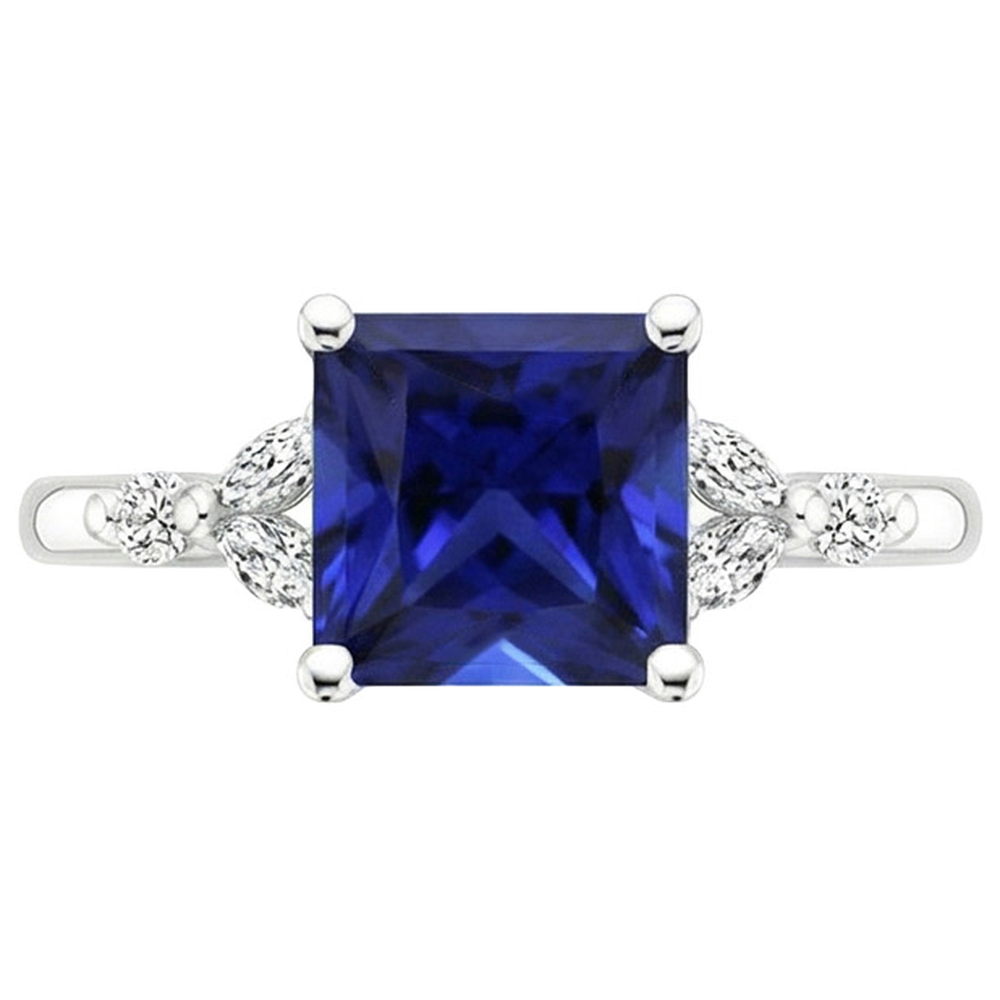 Verlobungsring Princess Cut Ceylon Saphir und Aus der Erde Abgebauter Natürlicher Diamant 5,5 Karat