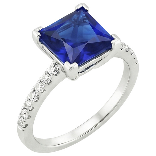 Verlobungsring Prinzessin Ceylon Saphir und Aus der Erde Abgebauter Natürlicher Diamant 5,25 Karat