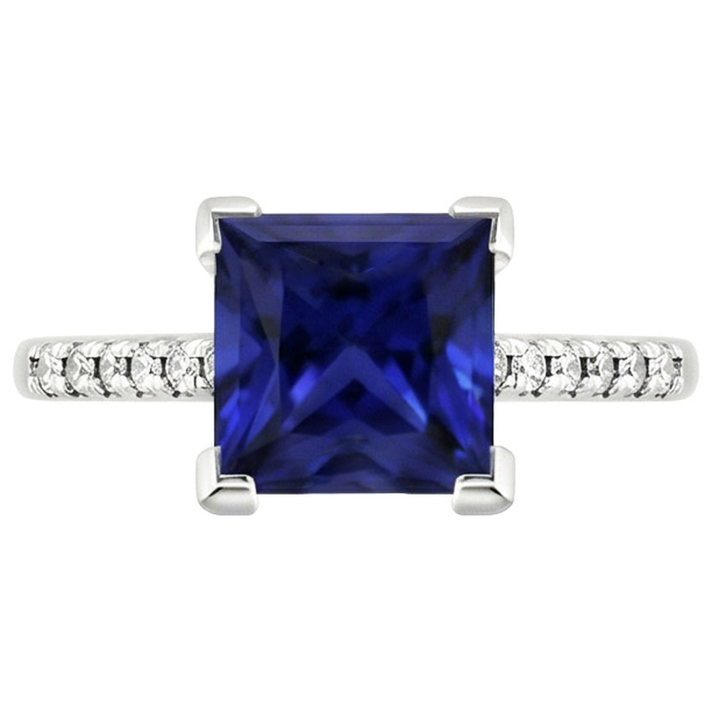 Verlobungsring Prinzessin Ceylon Saphir und Aus der Erde Abgebauter Natürlicher Diamant 5,25 Karat