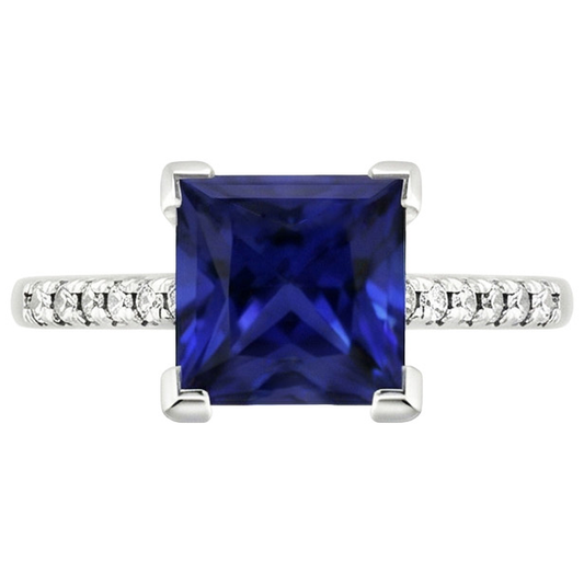 Verlobungsring Prinzessin Ceylon Saphir und Aus der Erde Abgebauter Natürlicher Diamant 5,25 Karat