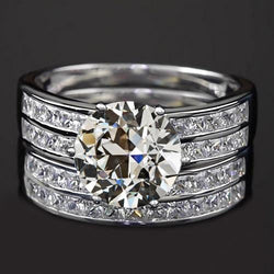 Verlobungsring Set Alter Minenschliff & Prinzessin Natürliche Diamanten 5 Karat Gold 14K