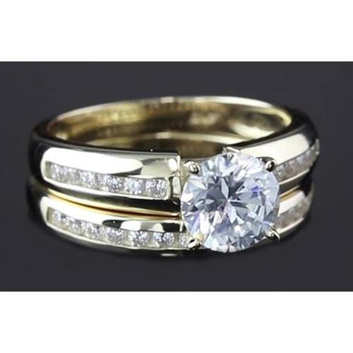 Verlobungsring Set Runder Echt Diamant 3 Karat Schmuck Neu Gelbgold 14K