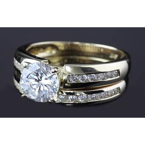 Verlobungsring Set Runder Echt Diamant 3 Karat Schmuck Neu Gelbgold 14K