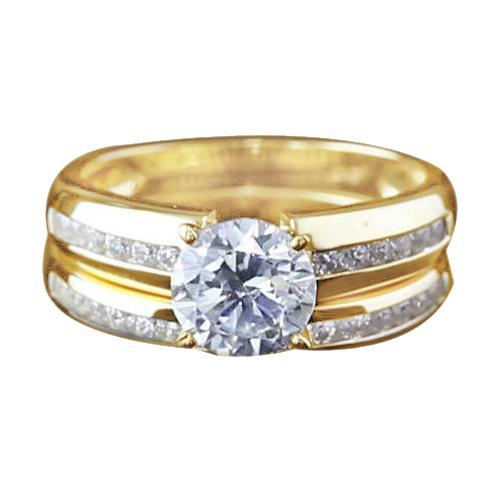 Verlobungsring Set Runder Echt Diamant 3 Karat Schmuck Neu Gelbgold 14K