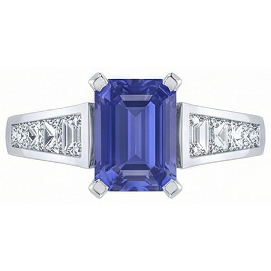 Verlobungsring Smaragd Ceylon Saphir Kanalbesetzt Natürlicher Diamant ( nicht im Labor gezüchtet )en 3 Karat