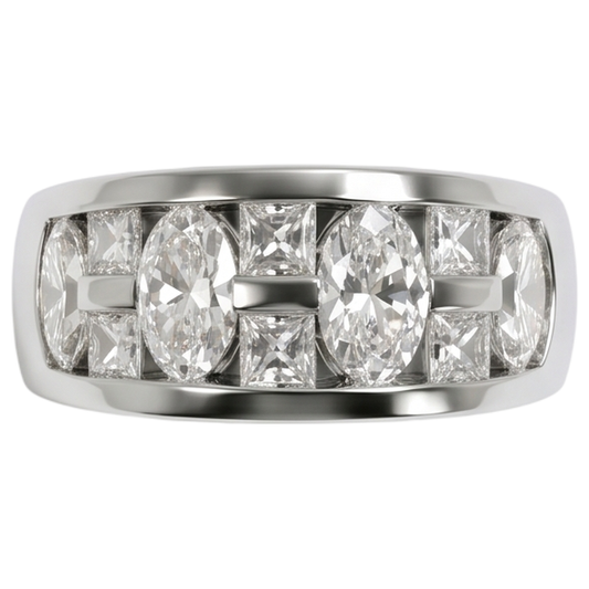 Verlobungsring für Herren im Marquise und Prinzessin Schliff, echtes 14K Weißgold, 5 Karat