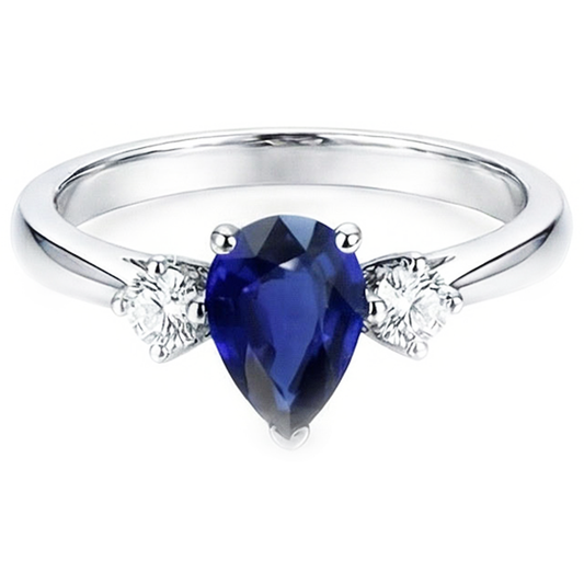 Verlobungsring mit 3 Steinen Birne Blauer Saphir & Natürlicher Diamant ( nicht im Labor gezüchtet )en 2.50 Karat