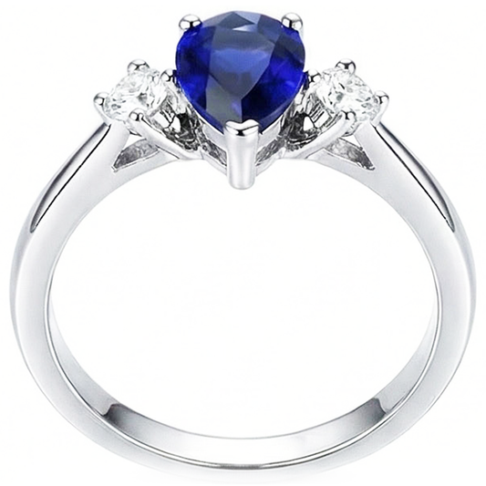 Verlobungsring mit 3 Steinen Birne Blauer Saphir & Natürlicher Diamant ( nicht im Labor gezüchtet )en 2.50 Karat