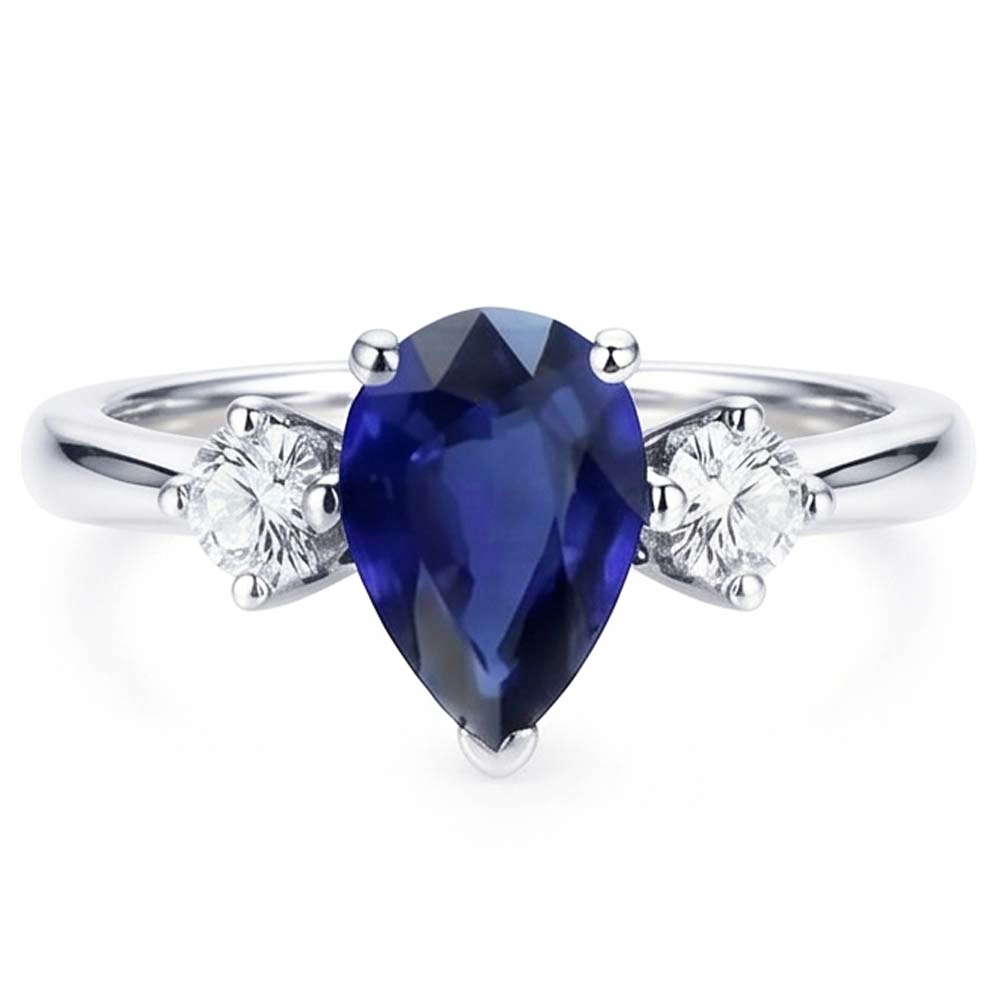 Verlobungsring mit 3 Steinen Birne Blauer Saphir & Natürlicher Diamant ( nicht im Labor gezüchtet )en 2.50 Karat