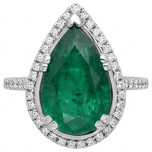 Verlobungsring mit 4,50 ct grüner Smaragd Edelstein und Aus der Erde Abgebauter Natürlicher Diamant