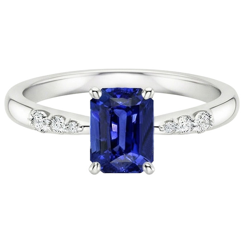 Verlobungsring mit Akzenten Ceylon Saphir & Aus der Erde Abgebauter Natürlicher Diamant 3,50 Karat