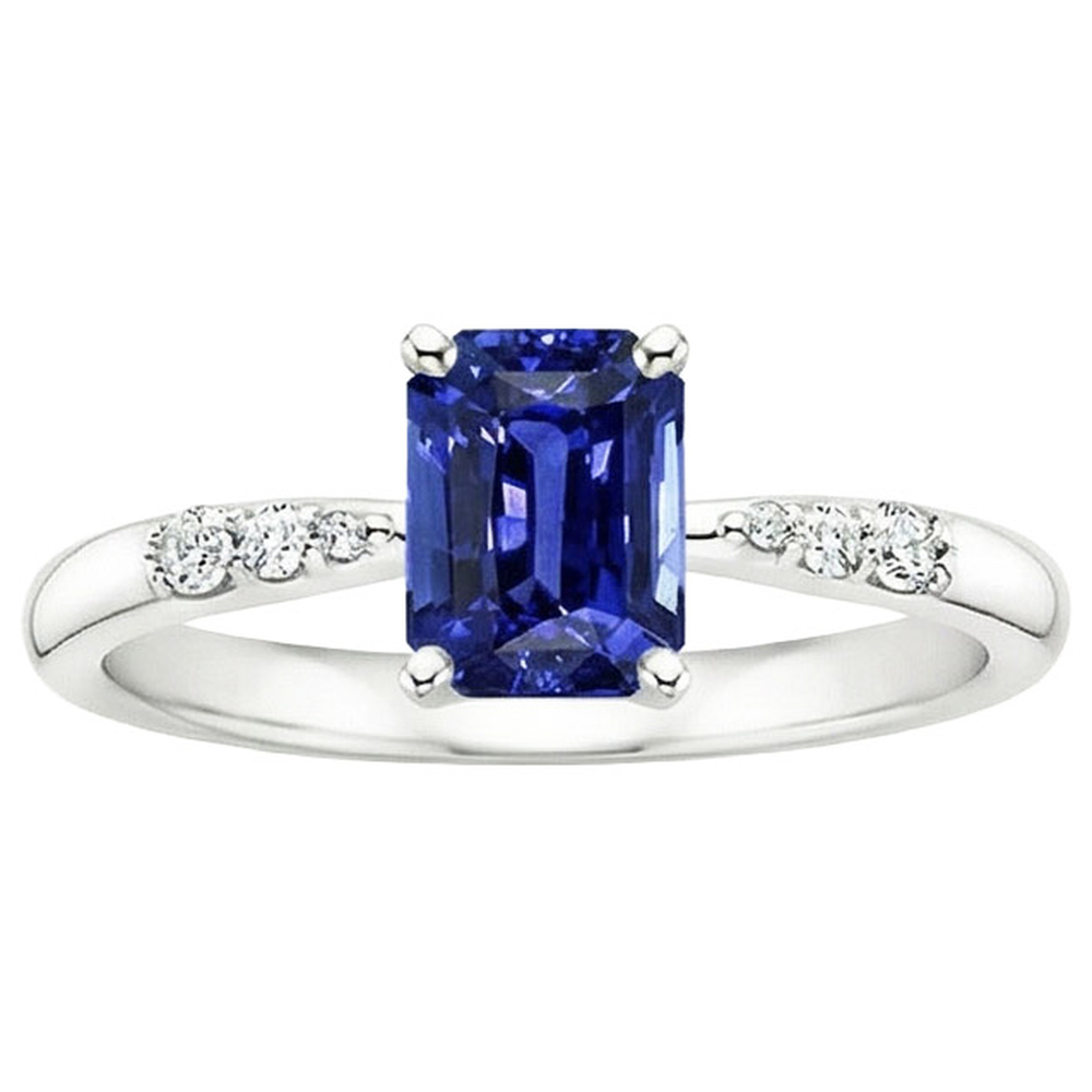 Verlobungsring mit Akzenten Ceylon Saphir & Aus der Erde Abgebauter Natürlicher Diamant 3,50 Karat