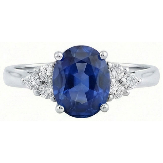 Verlobungsring mit Ceylon-Saphir im Ovalschliff und runden Aus der Erde Abgebauter Natürlicher Diamanten 3.40 Ct