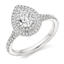 Verlobungsring mit Halo-Echt Diamant im Birnenschliff 1,78 Karat Weißgold 14K