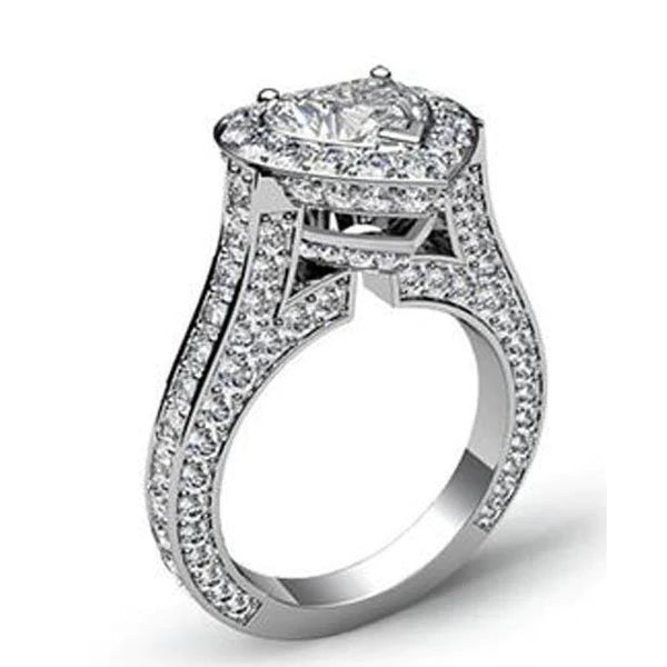 Verlobungsring mit Herz und rundem Echt Diamanten 6,45 Ct Halo Schmuck