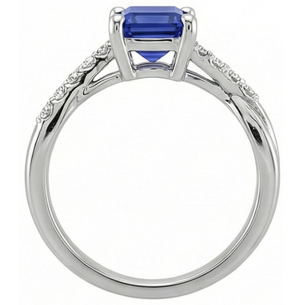 Verlobungsring mit Seitensteinen Blauer Saphir & Aus der Erde Abgebauter Natürlicher Diamant 3,25 Karat
