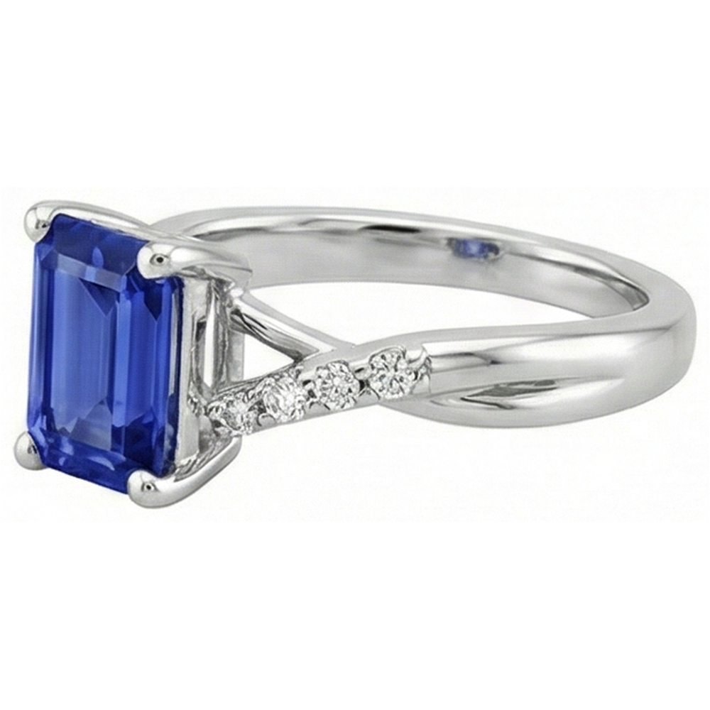 Verlobungsring mit Seitensteinen Blauer Saphir & Aus der Erde Abgebauter Natürlicher Diamant 3,25 Karat