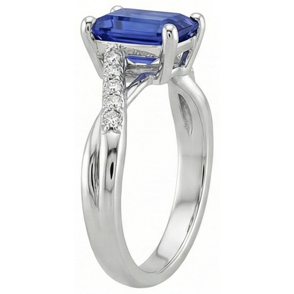 Verlobungsring mit Seitensteinen Blauer Saphir & Aus der Erde Abgebauter Natürlicher Diamant 3,25 Karat